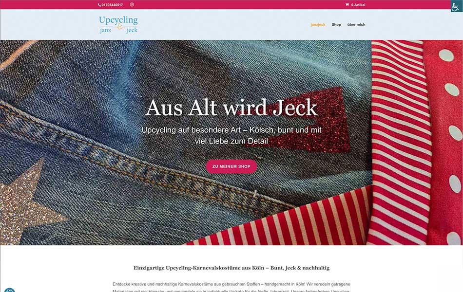 Screenshot Website von Upcycling Janz jeck, Sabine Jennrich